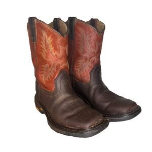 Ariat Boys 1 Workhog Boots Brown Red Pull On Cowboy Western Ranch Square Youth